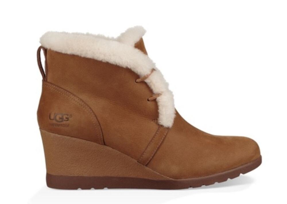 UGG Jeovana Chestnut Chestnut Suede Waterproof Ankle Wedge Boots Women's 10